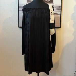 One clothing black off the shoulder pleated dress